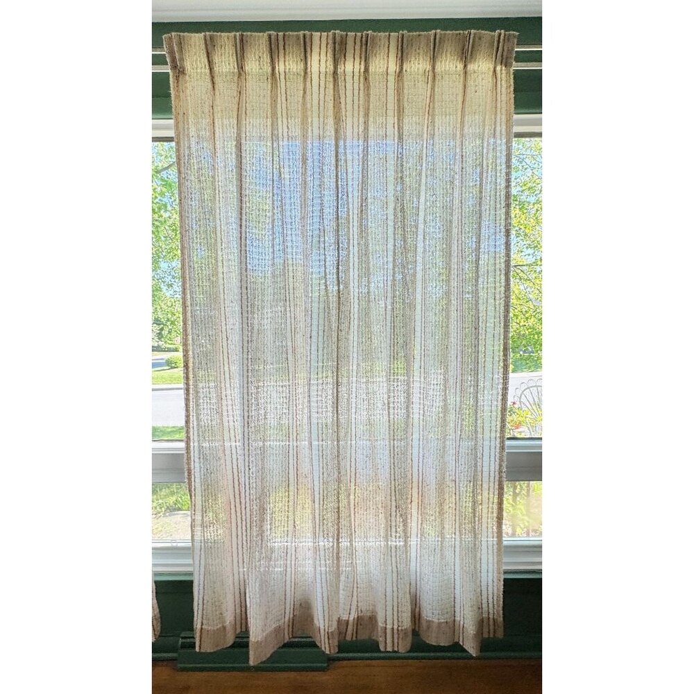 Vintage 70s curtain, tan, rust and brown, thick woven, pleated, for 1 panel